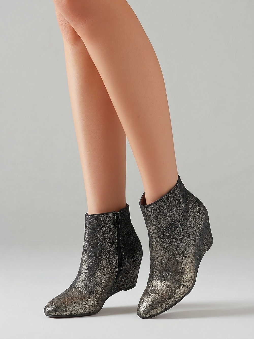 Antelope Metallic GOLD-Black Wedge Ankle Booties